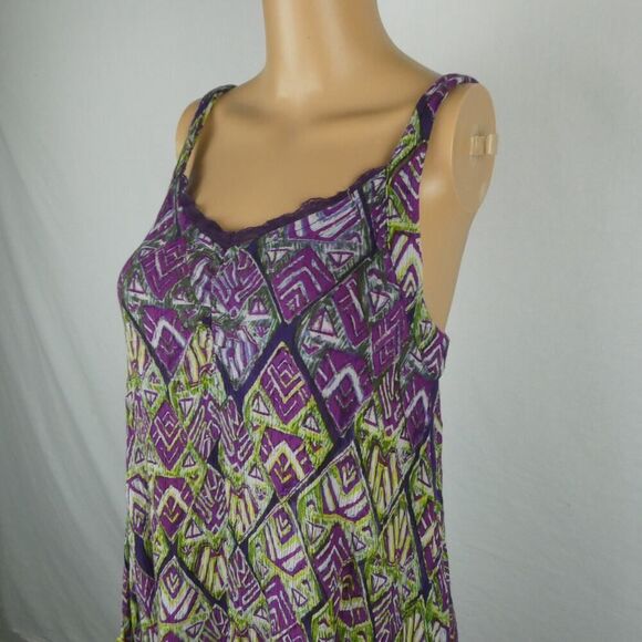 FP Free People One Swing Dress Slouch Pockets Lace V Neck Strappy Purple Green - Picture 2 of 6
